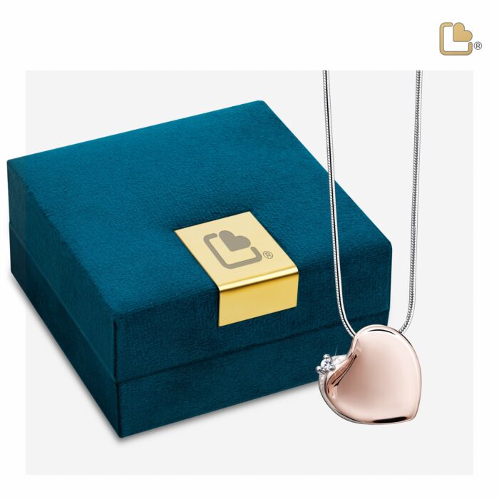 Urn - Leaning Hart Ashes Pendant RoseGold Vermeil w/Zirconia