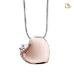 Urn - Leaning Hart Ashes Pendant RoseGold Vermeil w/Zirconia
