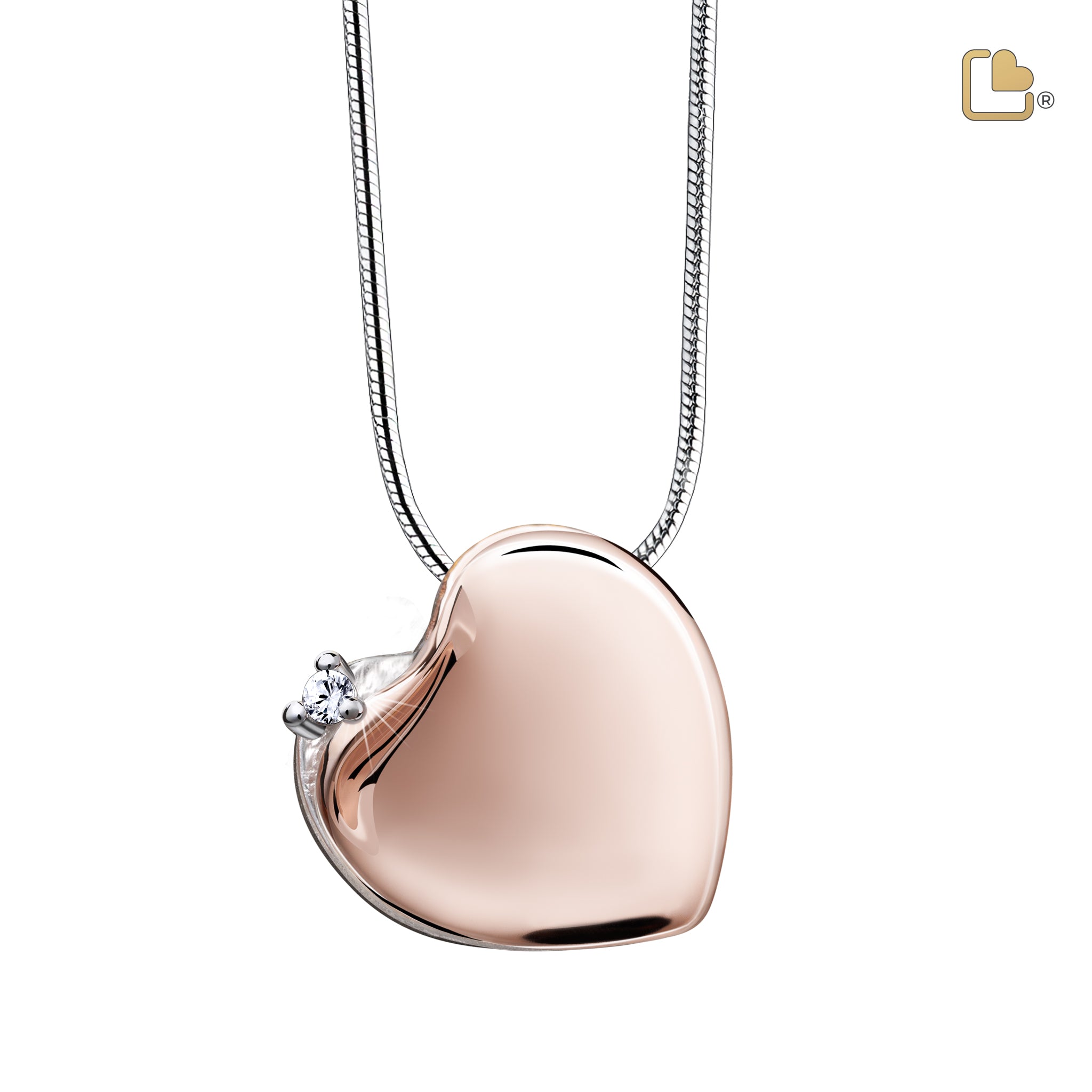 Urn - Leaning Hart Ashes Pendant RoseGold Vermeil w/Zirconia Urn - Leaning Hart Ashes Pendant RoseGold Vermeil w/Zirconia
