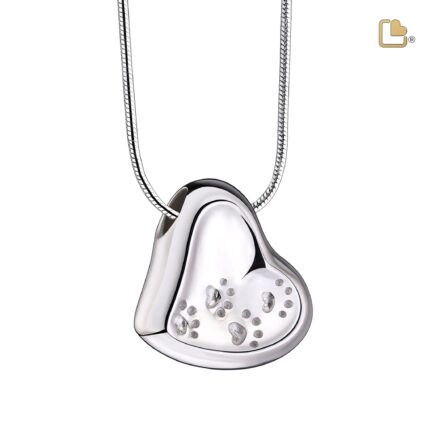 Urn - Leaning Hart Paws Ashes Pendant - zilver