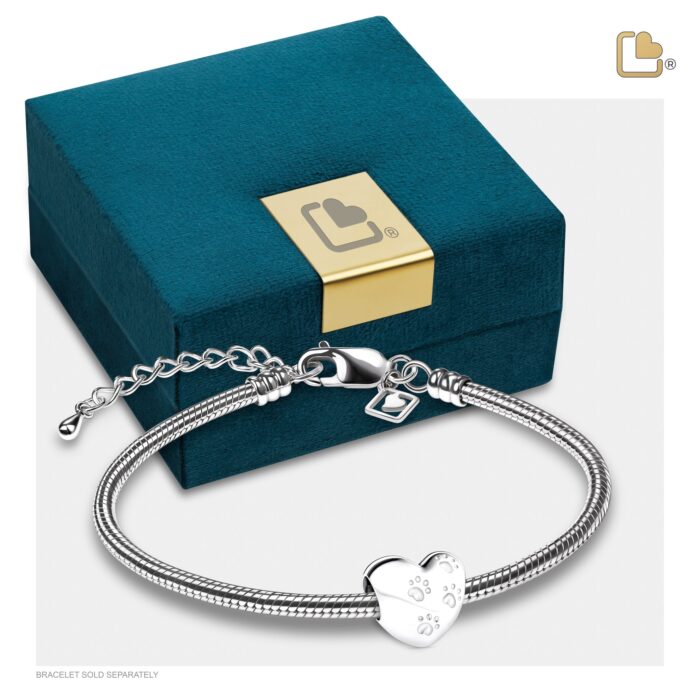 Urn - LoveHeart Paws Ashes Bead - zilver