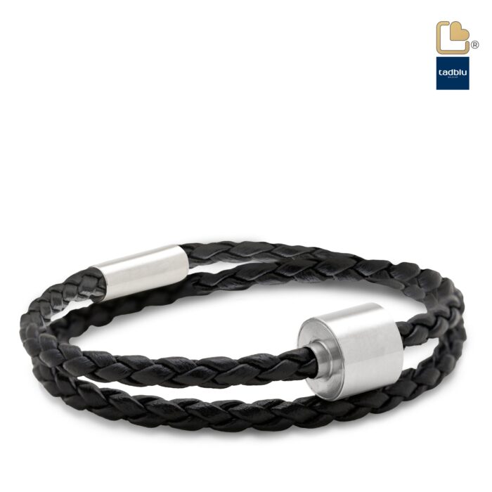 Urn - TB-BB1-L Memento Bracelet (L) Braided Leather Ashes Bead - zwart