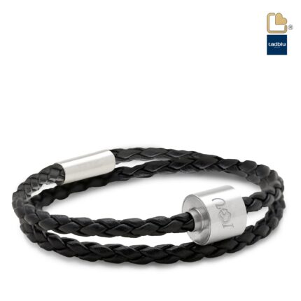 Urn - TB-BB1-L Memento Bracelet (L) Braided Leather Ashes Bead - zwart