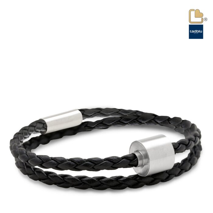 Urn - TB-BB1-M Memento Bracelet (M) Braided Leather Ashes Bead - zwart