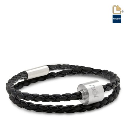 Urn - TB-BB1-M Memento Bracelet (M) Braided Leather Ashes Bead - zwart