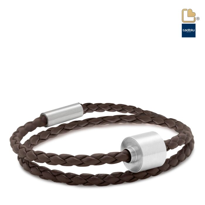 Urn - TB-BB2-XL Memento Bracelet (XL) Braided Leather Ashes Bead - bruin