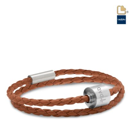 Urn - TB-BB3-XL Memento Bracelet (XL) Braided Leather Ashes Bead Cognac