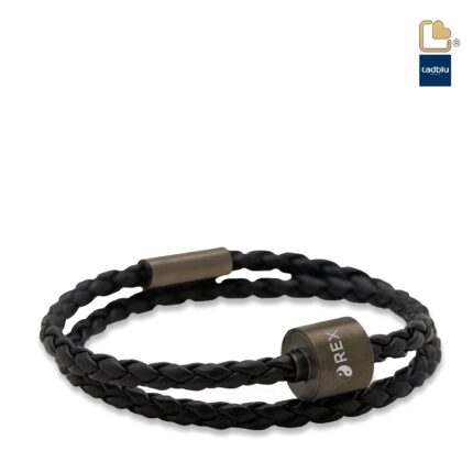 Urn - TB-BE-BB1-S Memento Bracelet (S) Braided Leather Ashes Bead - zwart