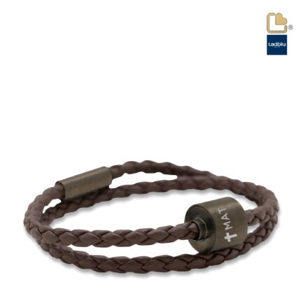 Urn - TB-BE-BB2-XL Memento Bracelet (XL) Braided Leather Ashes Bead - zwart