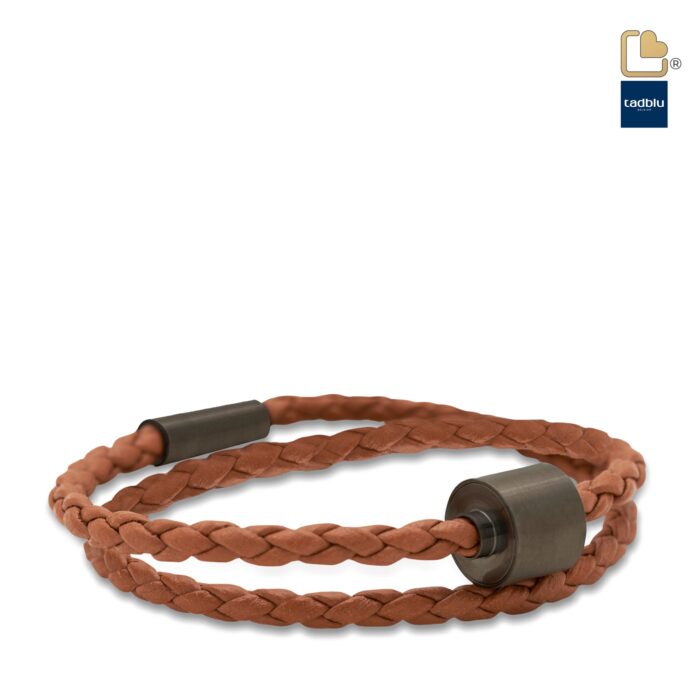 Urn - TB-BE-BB3-XL Memento Bracelet (XL) Braided Leather Ashes Bead Cognac - zwart