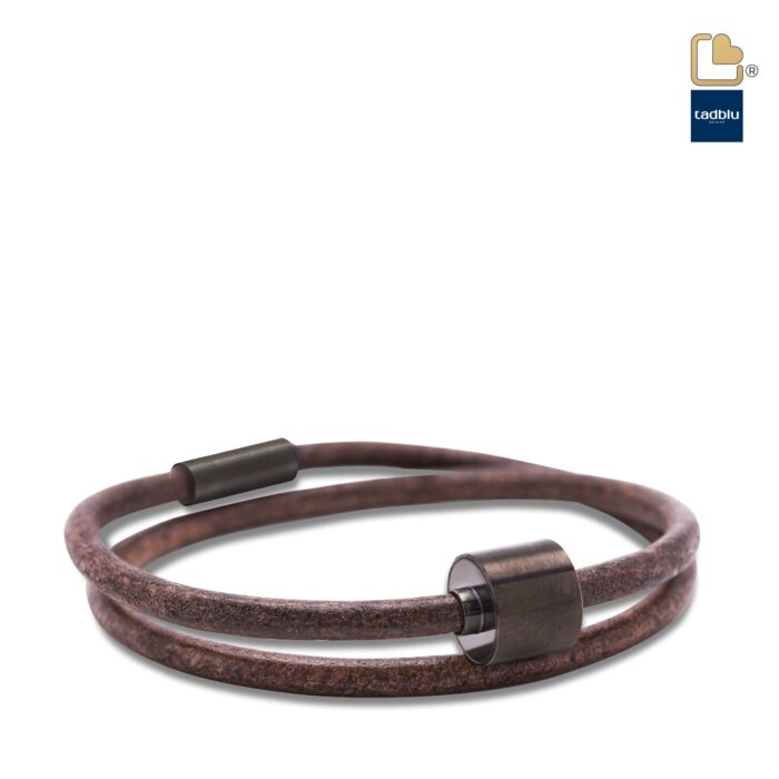 Urn - TB-BE-BL2-XL Memento Bracelet (XL) Smooth Leather Ashes Bead - zwart